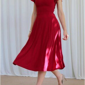 AYM Cinch Waist Dress Ava Reversible Midi Dress (RED)